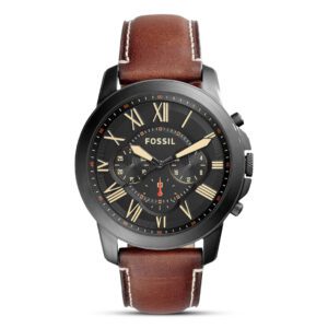 Montre Fossil FS5241 avec cadran noir et bracelet en cuir marron