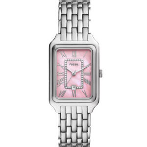 Montre ES5401 Fossil rectangulaire argentee avec cadran rose