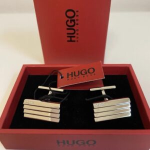 Bouton de manchette Hugo Boss argente rectangulaire