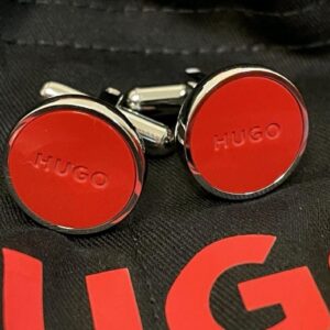 Bouton de manchette rond rouge Hugo Boss