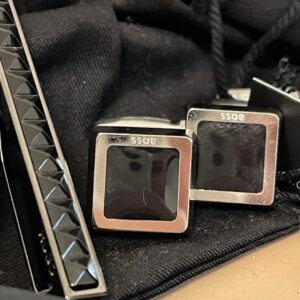 Bouton de manchette et pince à cravate Hugo Boss noir