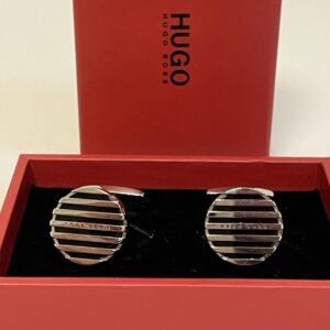 Bouton de manchette Hugo Boss argente et rayure noire