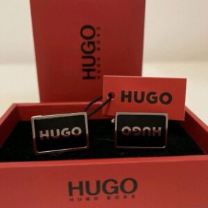 Bouton de manchette Hugo Boss noir argenté