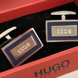 Bouton de manchette Hugo Boss bleu argenté
