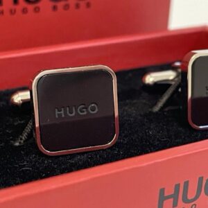 Bouton de manchette Hugo Boss carré noir